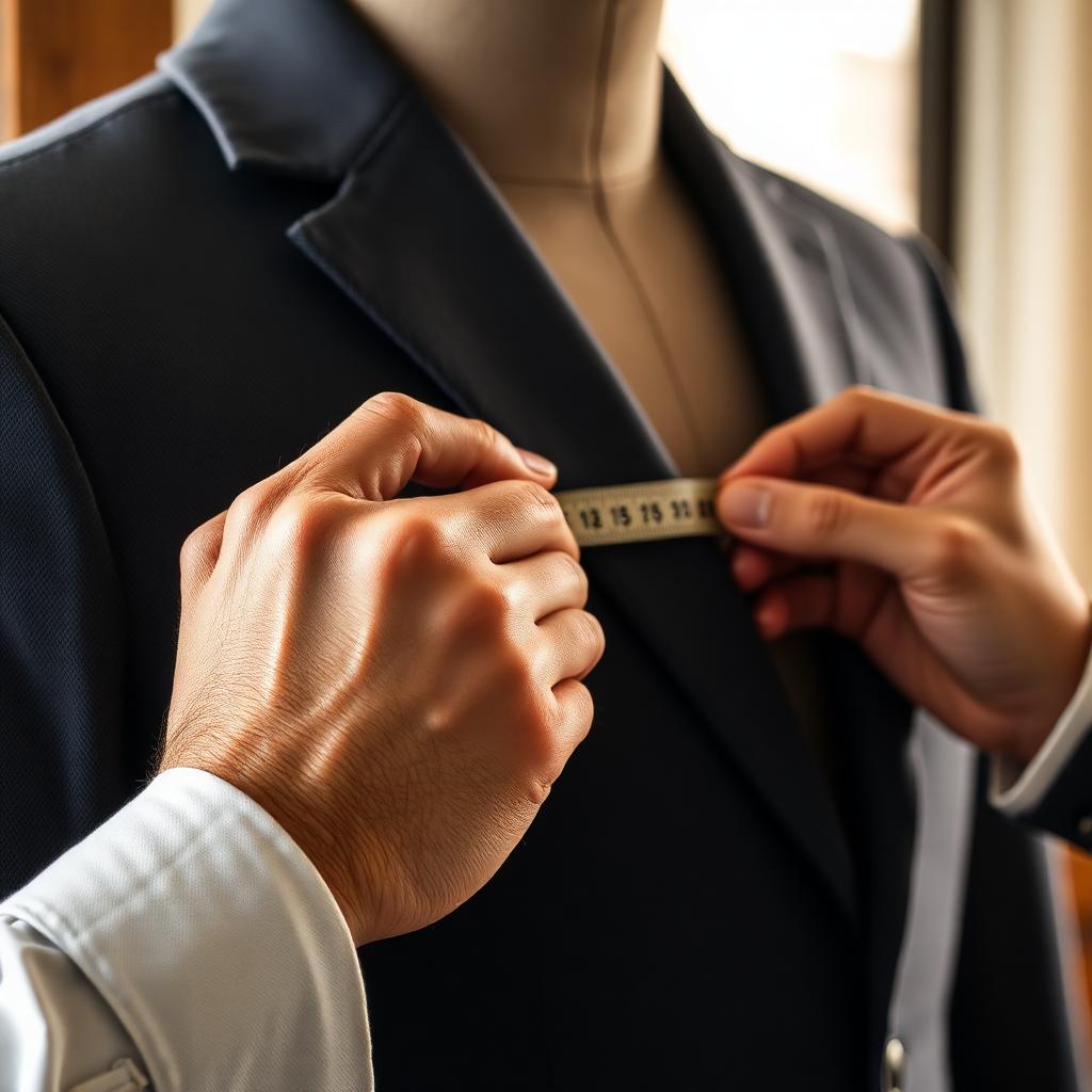 Tailor measuring a suit jacket